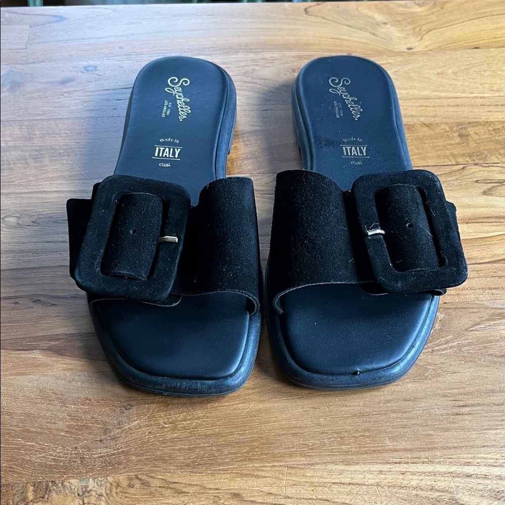 Seychelles Black Slide Sandals with Buckle